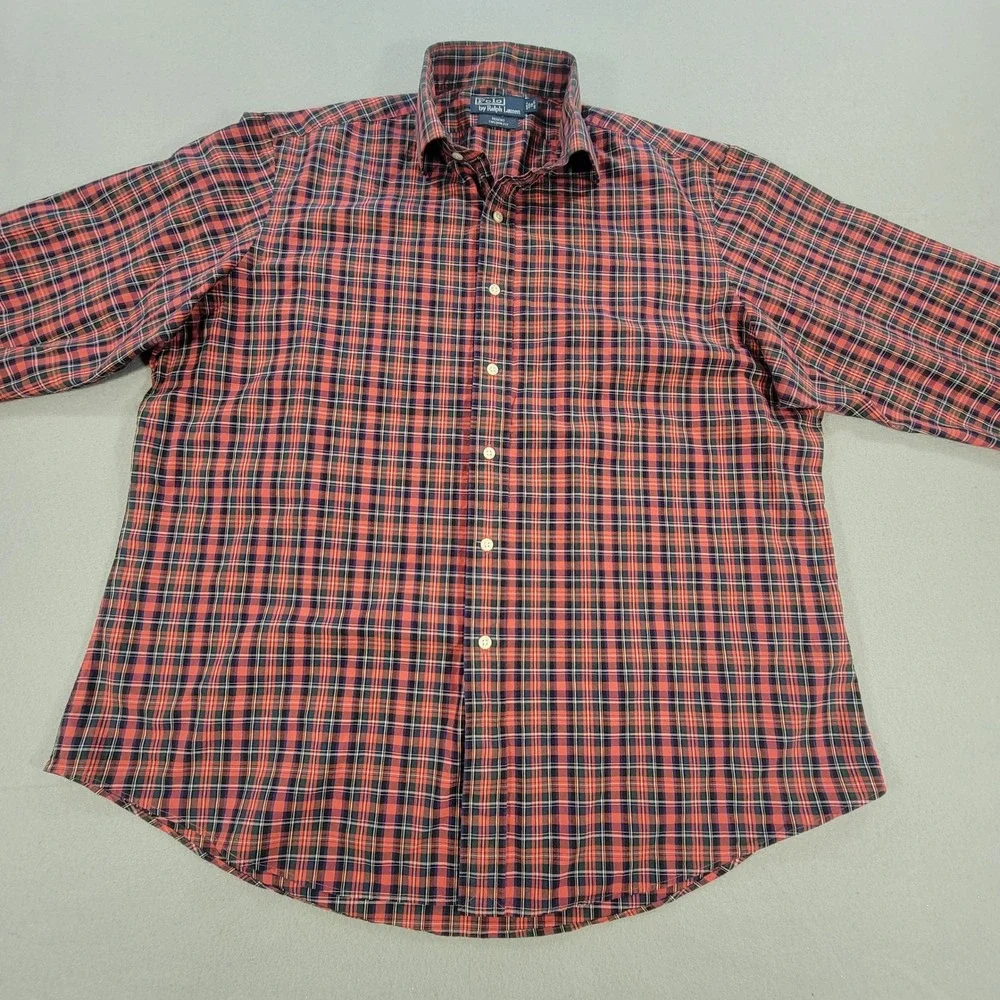 Polo Ralph Lauren Regent Custom Fit Plaid Shirt‎ Red Blue Men's XL Button Down